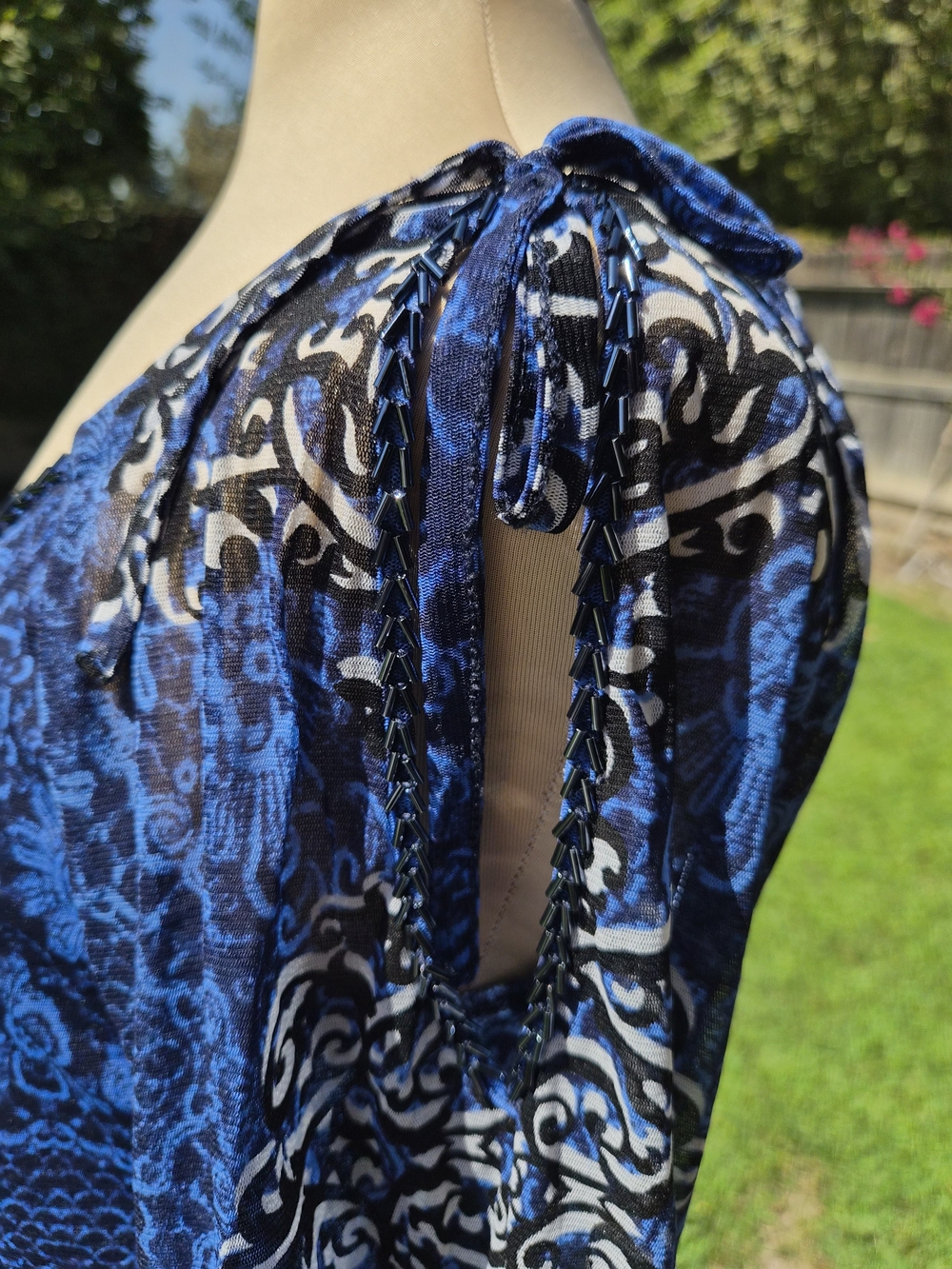 INC International Concepts Royal Blue Paisley Damask Mesh Blouse Size M #0509